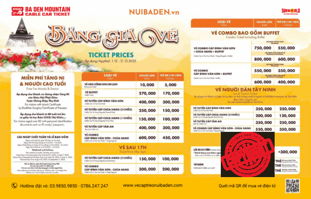 Ba Den Mountain Cable Car Ticket Prices