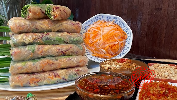 Fresh vegetarian spring rolls served at An Veggie restaurant in Tay Ninh.