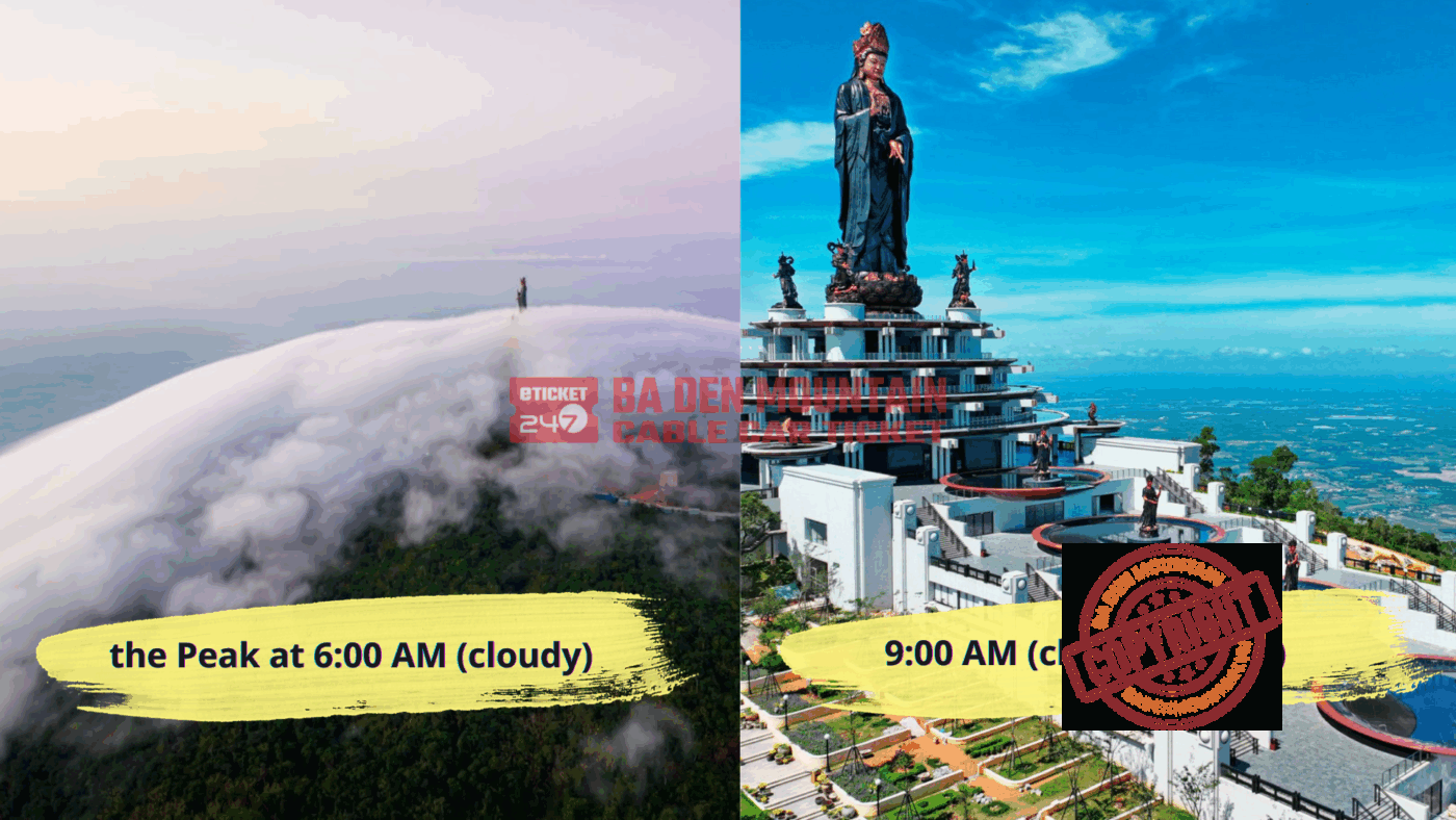 Comparison of Ba Den Mountain peak weather at sunrise versus mid-morning.