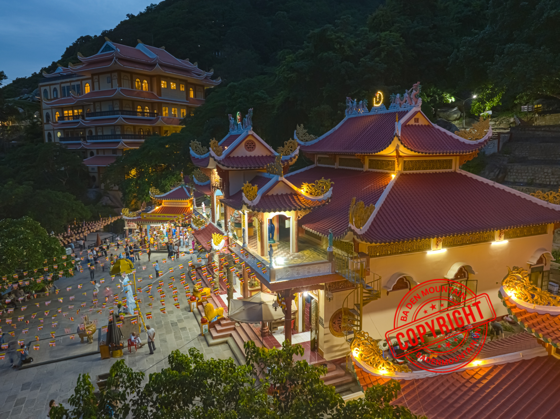 The ancient architecture of Linh Son Tien Thach Pagoda located halfway up Ba Den Mountain. Ba Den Mountain Spiritual. Ba Den Mountain History.